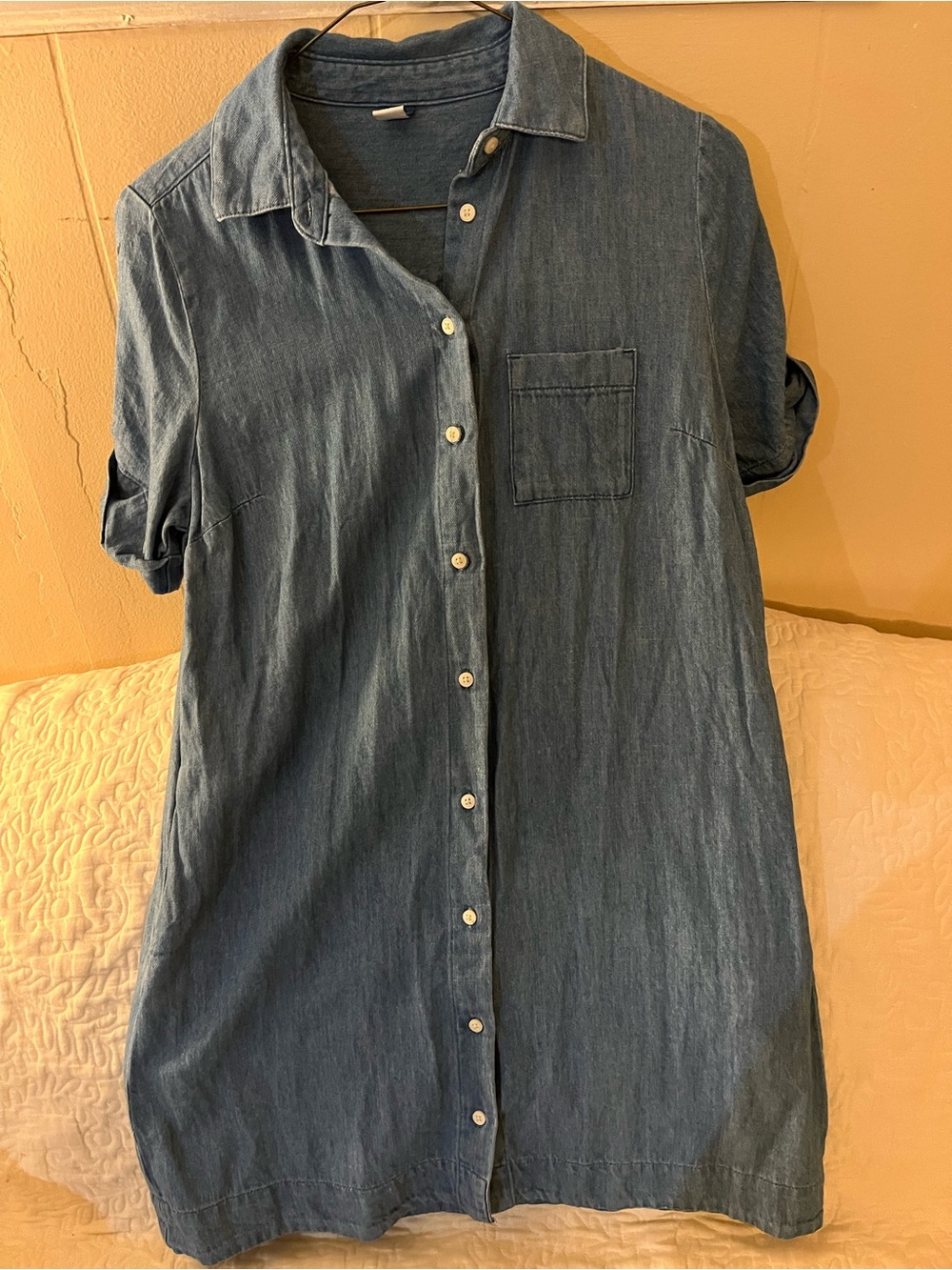 Old Navy Blue Denim Short Sleeve Button-Down Shirt